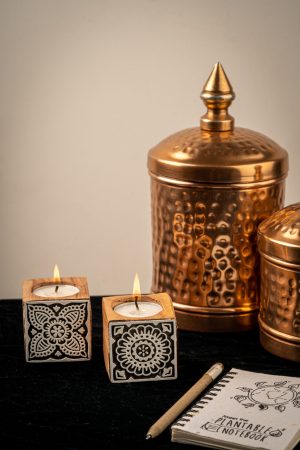Handcrafted Sheesham Wood Block Lea Lights Holder - Ghanakaar