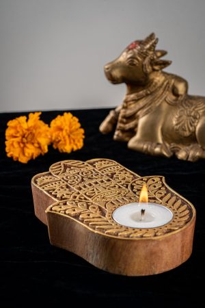 Handcrafted Sheesham Wood Block Lea Lights Holde