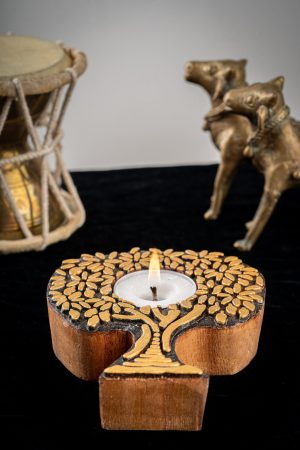 Handcrafted Sheesham Wood Block Lea Lights Holder - Tree of life