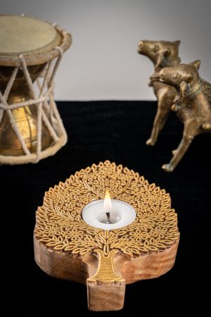 Handcrafted Sheesham Wood Block Lea Lights Holder - Off white Vriksham