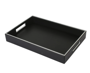 Black & Silver Leatherite Rectangle Tray