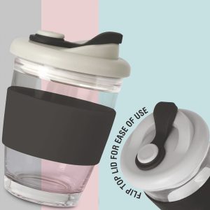 Glass Mug With Silicon Grip & Flip Top Lid