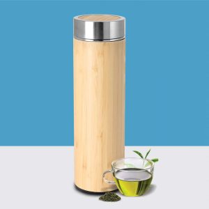 Stainless Steel Bamboo Vacuum Flask With Tea Strainer