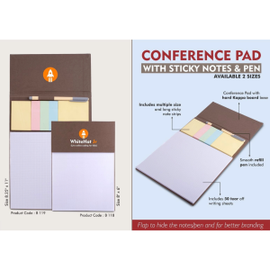 Conference Pad With Sticky Notes & Pen | A4 Size | 50 Writing Sheets