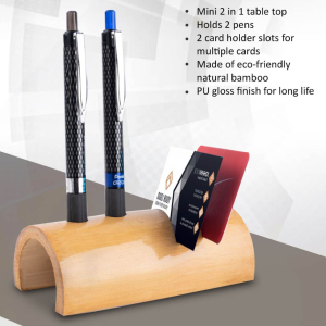 Bamboo Card Holder With Double Pen Holder (With PU Gloss Coating)