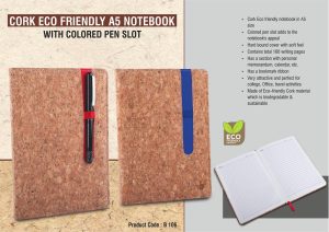 Cork Eco Friendly A5 Notebook With Colored Pen Slot