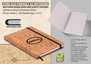 Cork Eco Friendly A5 Notebook With Hard Bound Cover And Elastic Fastener
