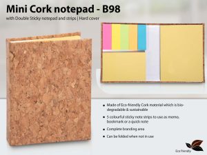 Mini Cork Notepad With Double Sticky Notepad And Strips | Hard Cover