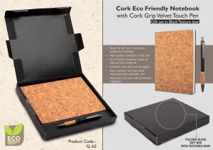 Cork Notebook With Bamboo Stylus Pen | Gift Set In Black Texture Box