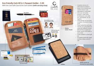 Eco-Friendly Cork All In 1 Passport Holder With Sim Card Safe Case & Sim Card Jackets (With Carrying Strap)