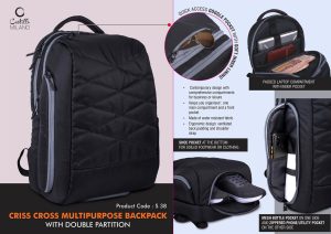 Criss Cross Multipurpose Backpack With Double Partition | Hidden Phone And Goggle Pockets | Separate Shoe Pocket