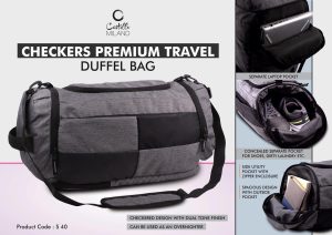 Checkers Premium Travel Duffel Bag | Separate Laptop Compartment | Shoe & Utility Pockets On Sides