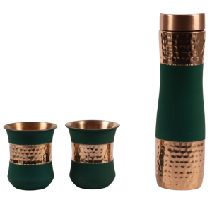 Copper water Bottle 1 liter leak proof coloured Dual tone Hammered (Green)