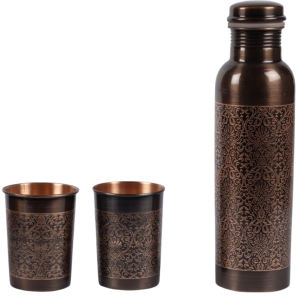 Premium Designer Pure Copper Water Bottle with Two Glasses (Tumblers)