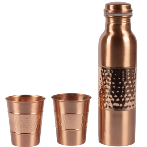 Copper Drinkware Gift Set of Copper 1 Bottle & 2 Glass with Gift Box
