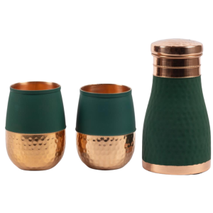Pure Copper Bedroom Water Bottle with Glass & Hammered Shine Design