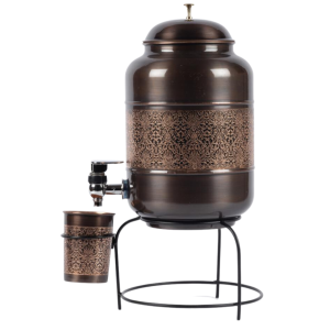 Copper Water Dispenser Printed Matka Tank Pot with 1 Glass and Stand