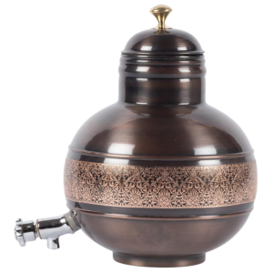 Copper Water Matka Tank (6 Liter) Antique Eching Copper Water Dispenser for Storage and Drinking Water.