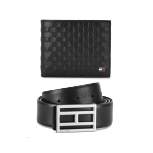 Tommy Wallet & Belt Combo – BlackLogo Metal Buckle
