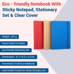 Eco-friendly Notebook With Sticky Notepad, Stationary Set & Clear Cover
