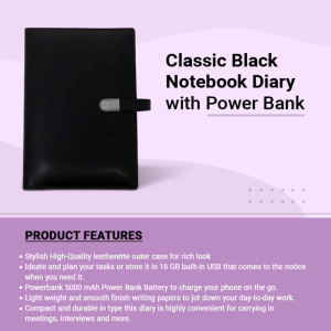 Classic Black Notebook Diary with Power Bank