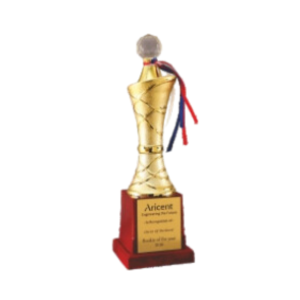 Trophy with Wooden Stand Metallic Crystal
