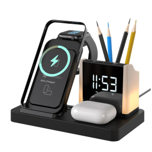 Portronics Hexacharge Wireless Charging| Digital Alarm Clock | Pen Stand | LED Lamp