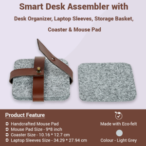 Smart Desk Assembler with Desk Organizer, Laptop Sleeves, Storage Basket, Coaster & Mouse Pad