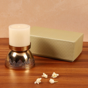 Antique Gold Brass Hand Etched Candle Stand Gift Set