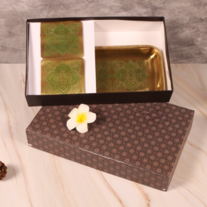 Antique Gold & Green Brass Rectangular Tray & Coaster Gift Set