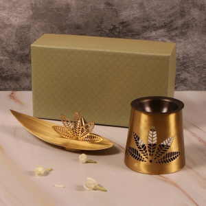 Antique Gold Brass Hand Etched Incense Holder & Diffuser Gift Set