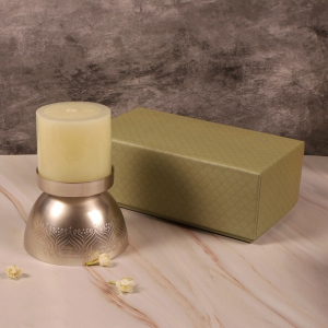 Silver-Plated Brass Hand Etched Candle Stand Gift Set