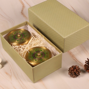 Green Brass Hand Etched Nut Bowl Gift Set