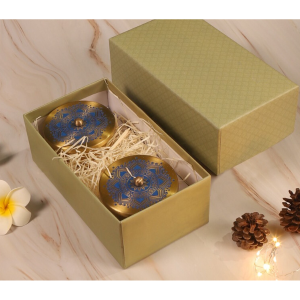 Blue Brass Hand Etched Nut Bowl Gift Set