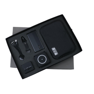 6 in 1 Gift Set Note Book, Key Chain, 3 in 1 Data Cable, Power Bank 10,000 MAH, Wireless Charger, Gadget Pouch