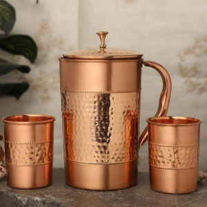 Copper Jug with 2 Copper Embossed Glasses