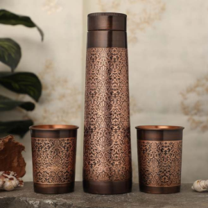 Copper Water Bottle with 2 Matching Tumbler