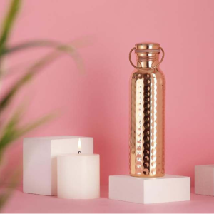Pure Copper Hammered Water Bottle with Carrying Handle 600 Ml