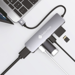 Novoo 6-in-1 Pro USB-C Hub with 2 USB-A Port, USB-C PD Port, HDMI Port, SD Card and TF Slot, Dark Grey