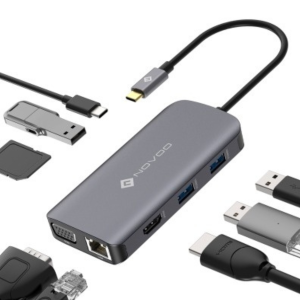 Novoo 9 in 1 USB C with 4K @30Hz HDMI & VGA & 3 USB 3.0 & SD/TF Slot & 100/1000M Ethernet & USB-C PD 100W & USB 2.0