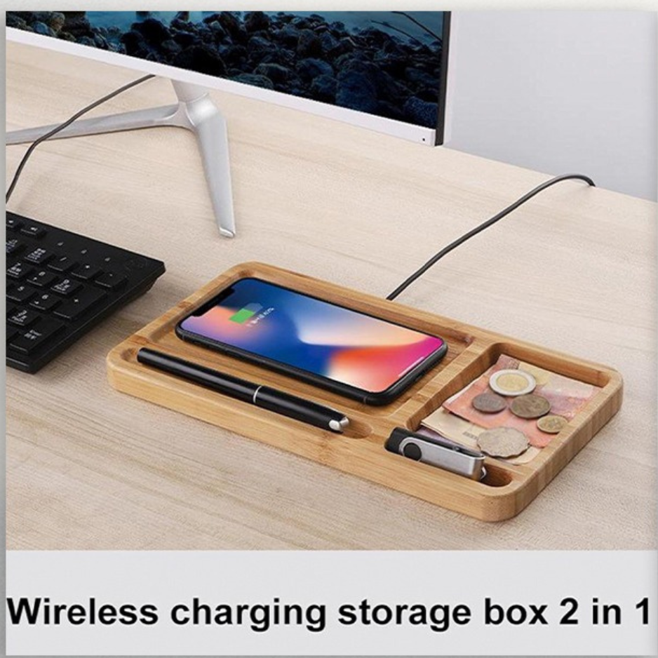 15W Wood Phone Wireless Charging Station with Desk Organizer Pad ...