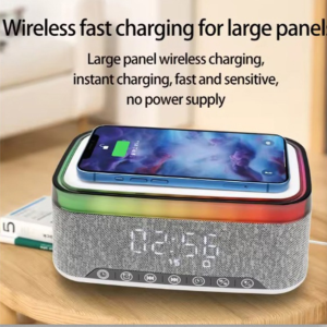 Alarm Clock with Wireless Charging, Digital Alarm Clock with Bluetooth Speaker