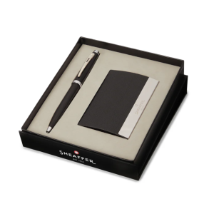 Sheaffer Gift Set ft. Matte Black Ballpoint Pen with Chrome Trims and Business Card Holder