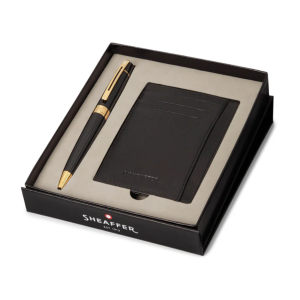 Sheaffer Gift Set ft. Glossy Black Ballpoint Pen with Gold Trims and Credit Card Holder