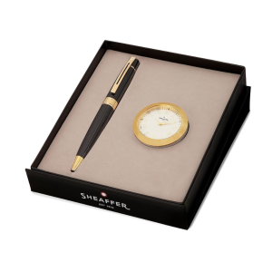 Sheaffer Gift Set Ballpoint Pen with Table Clock Glossy Black with Gold Trims