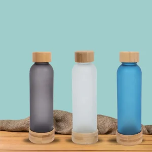Ecofrost Glass Bottle with Bamboo Cap and Base Corporate Gift